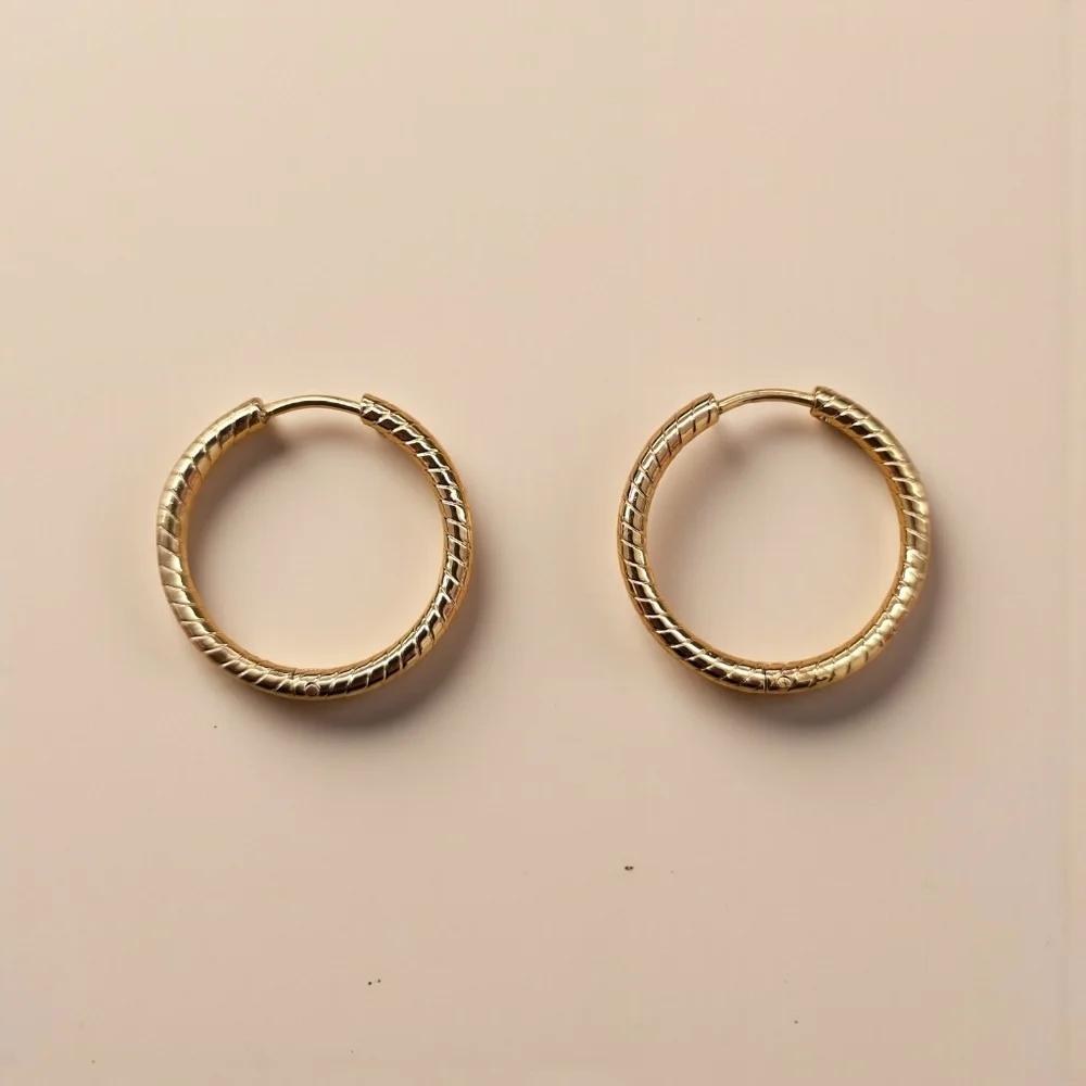 Stainless Steel Gold‎ Accent Design Hoop Earrings | 25mm| Tarnish Resistant